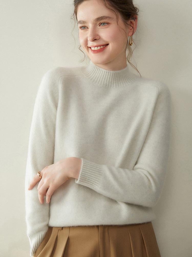 Women's Soft Cashmere Sweater, Half-High Neck, 2025 Autumn/Winter, Thick Double-Ply Knit, Versatile Layer.