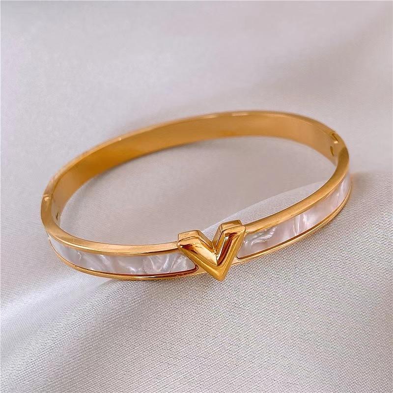 316L Stainless Steel Letter V Bangles&bracelets for Women Fashion Brand Jewelry Multicolor Hollow Crystal Bangles Accessories