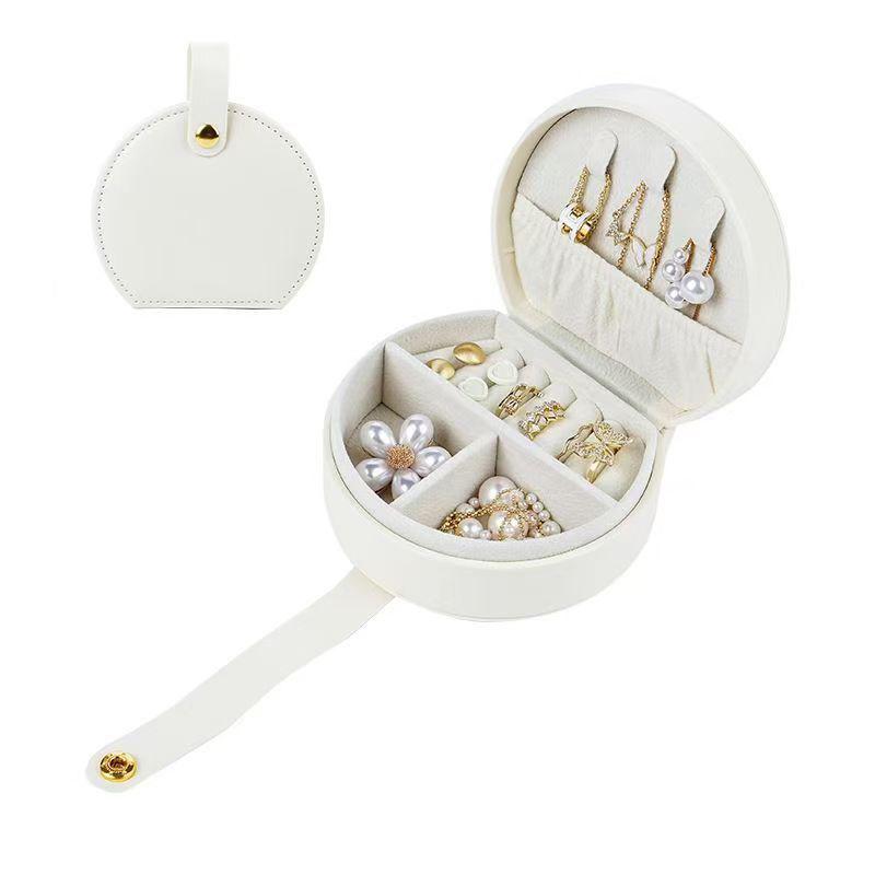 Mini Pu Jewelry Organizer Display Travel Jewelry Case Earrings Necklace Ring Portable Handbag Jewelry Box Round Leather Storage