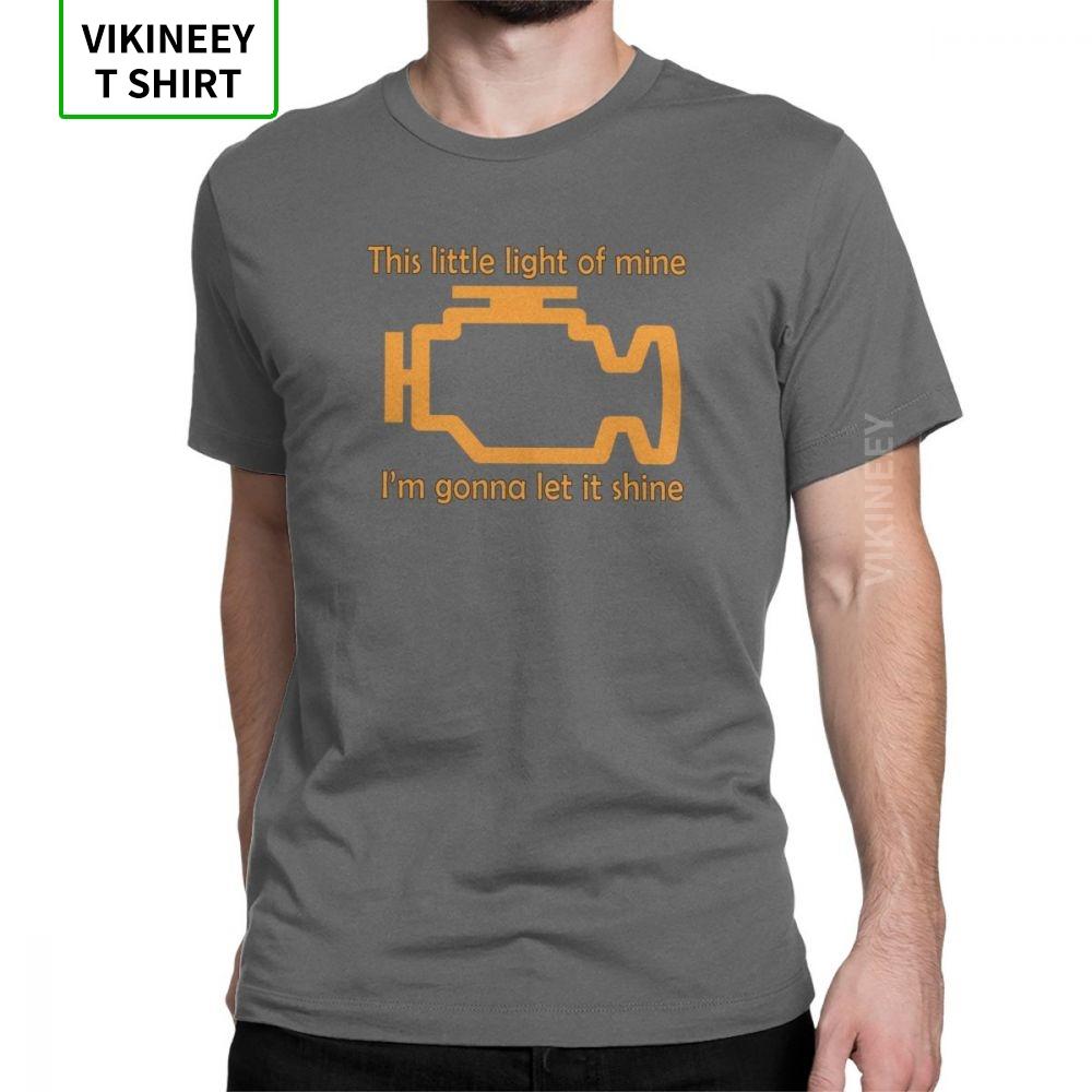 Check Engine Let It Shine Mechanic Mens T Shirt Car Fix Engineer Vintage Tees Short Sleeve TShirts Cotton Printed Clothes
