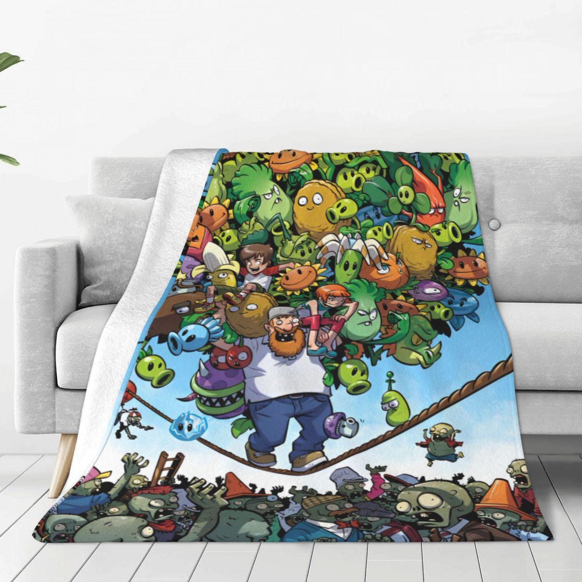 

Игровое одеяло с принтом Plants vs. Zombie, теплое, мягкое, пушистое, плюшевое, для кровати, пледы для декора дома, путешествий, фланелевое покрывало, чехол на кровать 75cmx90cm