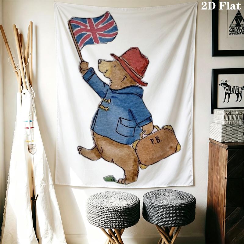 Paddington Bear Wall Tapestry Aesthetic Wall Hanging Printed Fabric Blanket Decorative Tapestries for Bedroom Living Room Home Decor