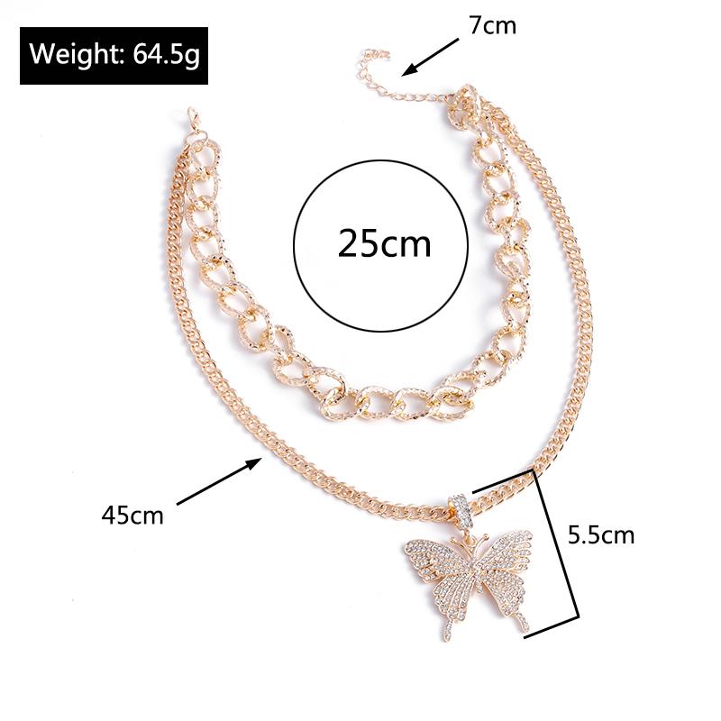 Delicate Crystal Butterfly Pendant Necklace Multi-layer Choker Necklaces Chain Women Girls Jewelry Gifts