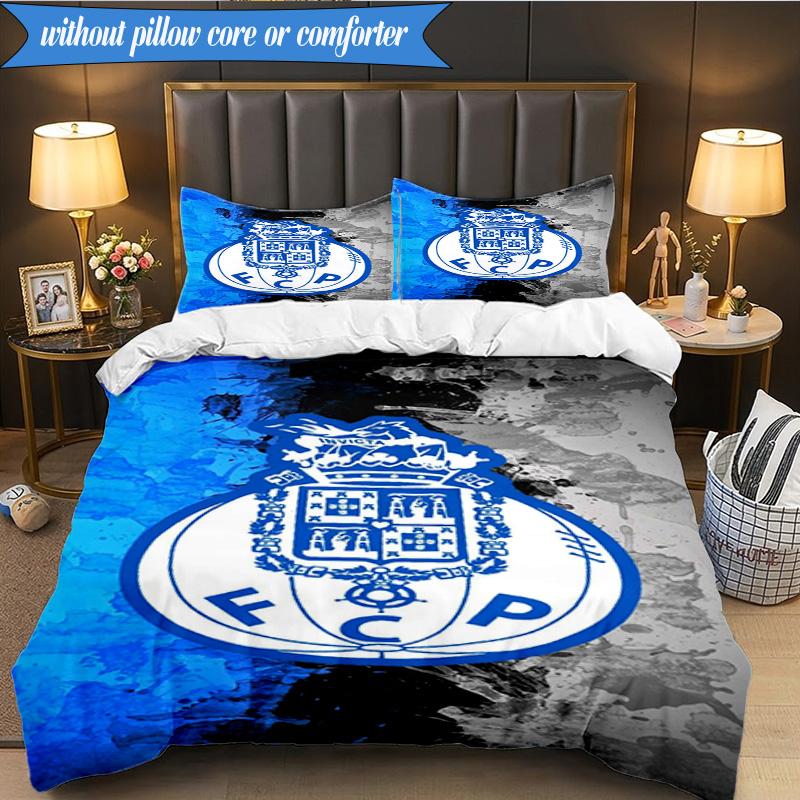 Set Biancheria da Letto Morbido Stampato Design FC Porto 3 Pezzi, Include 1 Federa Copripiumino e 2 Federe Federe Perfetto per Camera da Letto, Dormitorio, Regalo per Fan