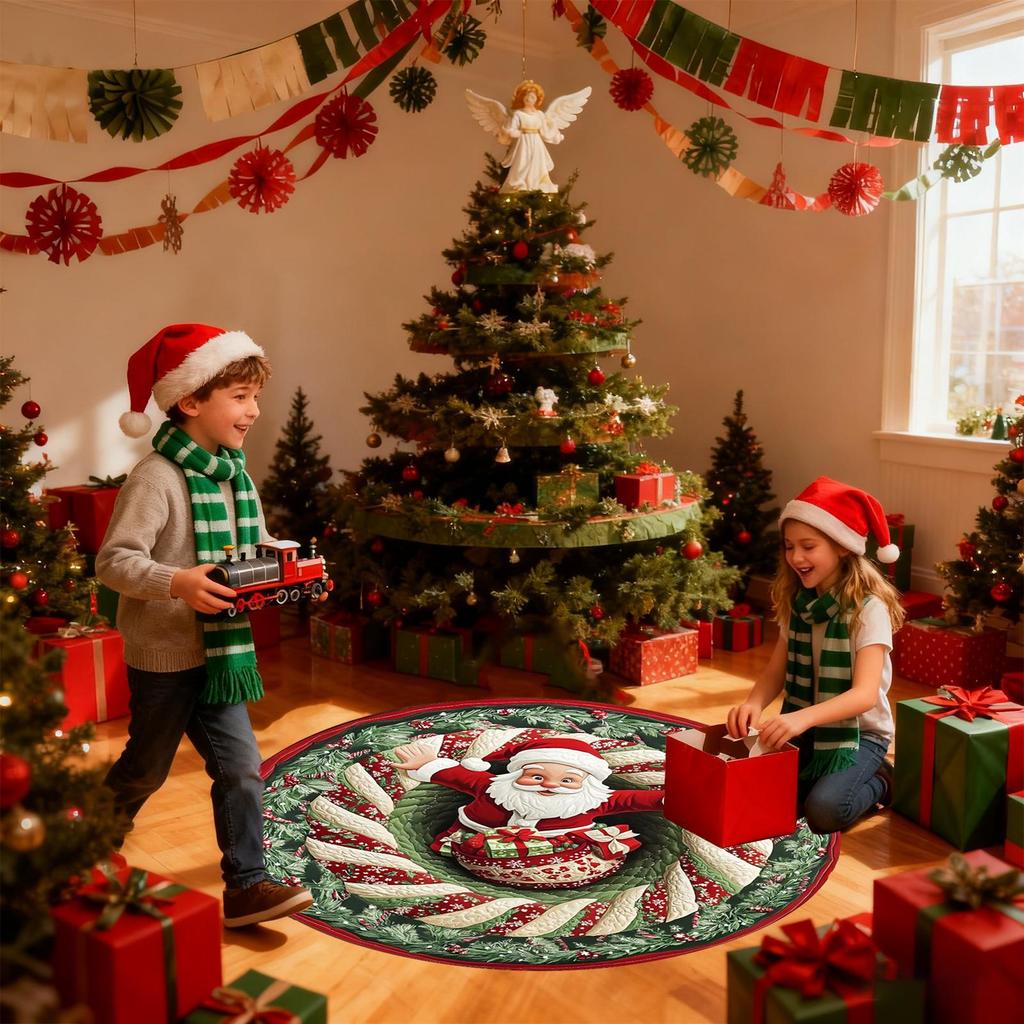 Christmas Doormat Non-Slip Round 3D Optical Christmas Carpet Holiday Decor For Living Room Entryway Office Dorm Apartment