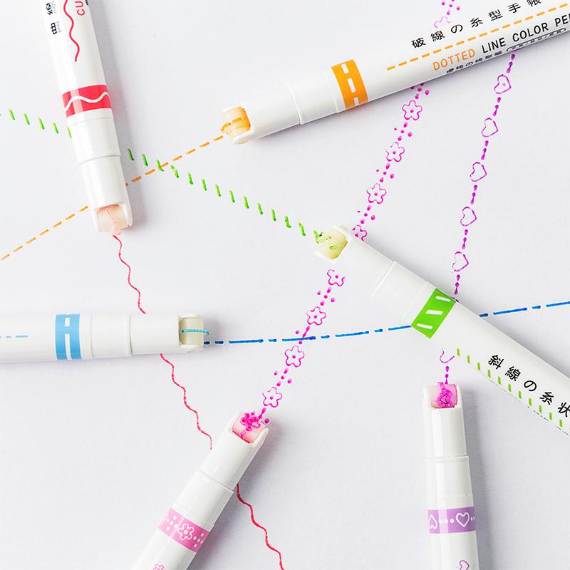 6pcs Line Shaped Highlighter Pen Multi Color Roller Tip Curve Liner Marker Highlighter Novelty Stationery School