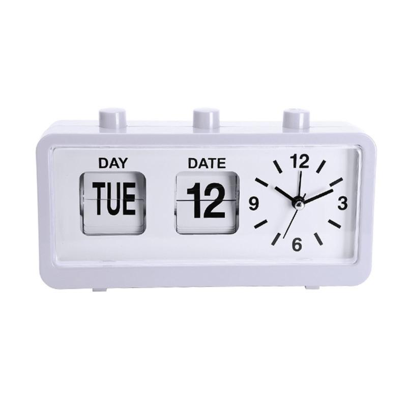Classical Retro Mechanical Alarm Clock with Manual Flipped Calendar Date Day Time Display for Living Room or Office