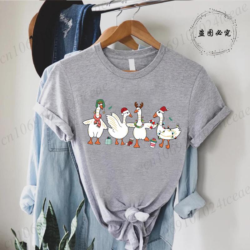 Fashion Funny Just A Goose Duck Xmas Print Tshirt Unisex Short Sleeve Tshirts Christmas Goose Unisex Summer Unisexs Clothing