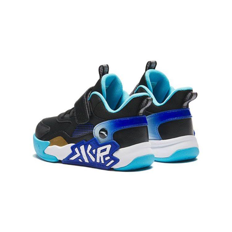 Anta Kids Shock Absorption Low Top Basketball Shoes Kids Sneaker Black Blue Silver 312349956-2