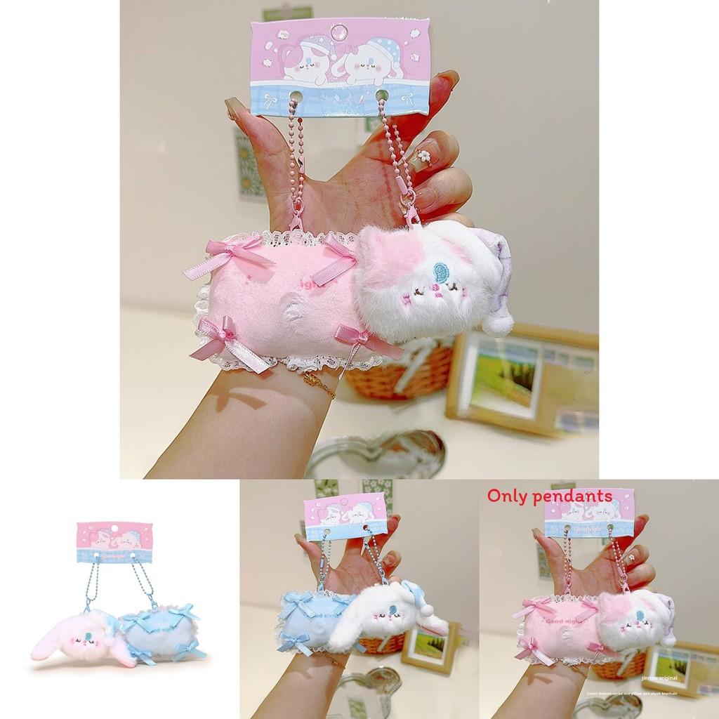 Plush Rabbit And Pillow Keychain With Bow Tie And Nightcap Decor For Cute Bag Accessories