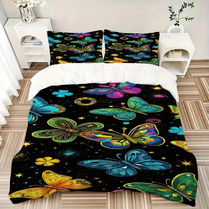 3pcs Butterfly Print Fabric Bedding Set, Breathable And Soft, Suitable for All Seasons Machine Washable, Suitable for Bedroom Decoration,yy250822151