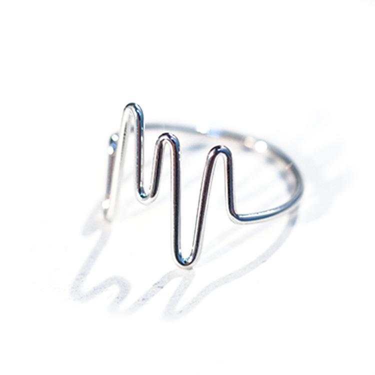 

Корейское кольцо с ЭКГ-волной сердцебиения: Женское простое кольцо на мизинец серебряный