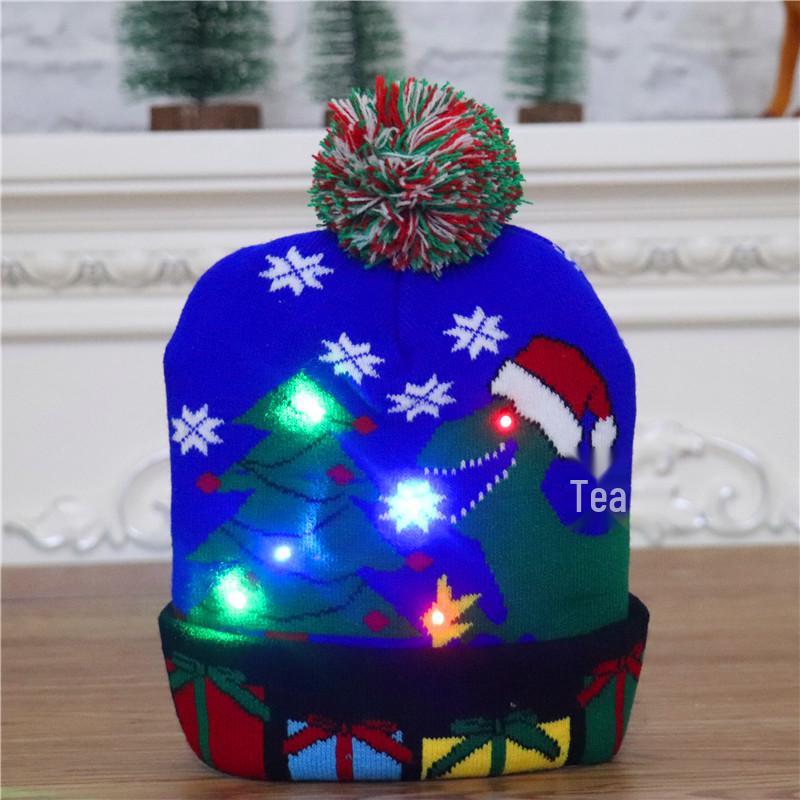 LED Light-Up Dinosaur Christmas Hat - Colorful, Luminous Knitted Hat for Adults & Kids