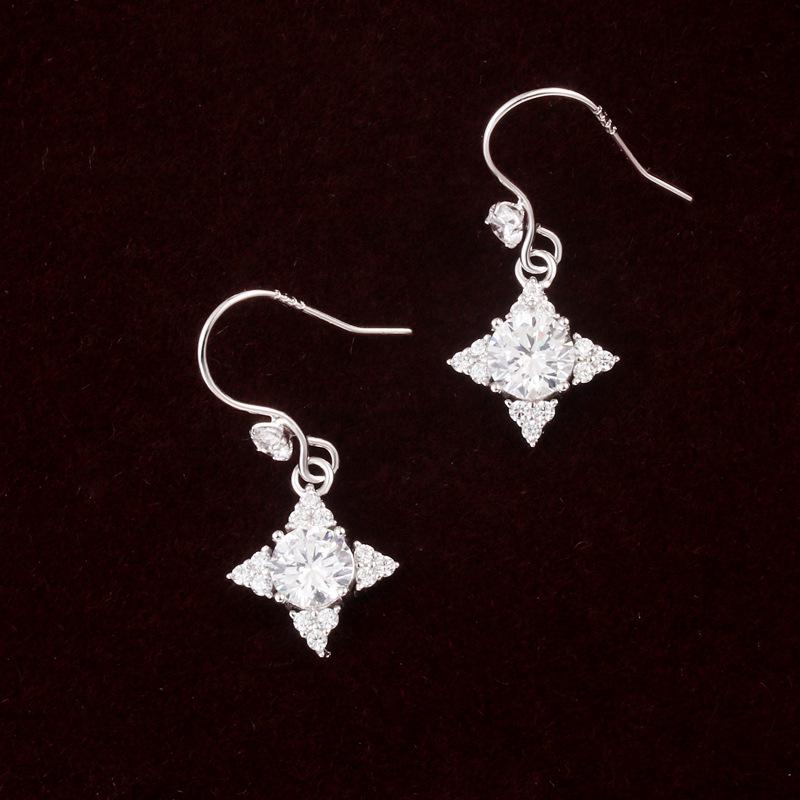 S925 Sterling Silver Diamond Star Dangle Earrings for Women - Japanese & Korean Design, Luxurious & Shiny Five-Pointed Star Accessories.