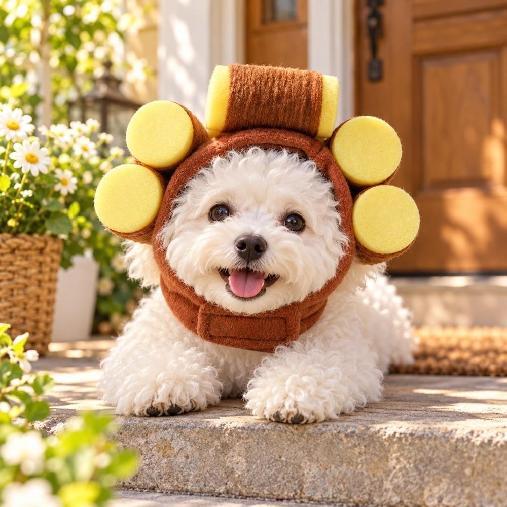 Breathable Curly Hair Pet Hats Wear-resistant Dog Head Cover Korean Style Cat Headgear Cosplay