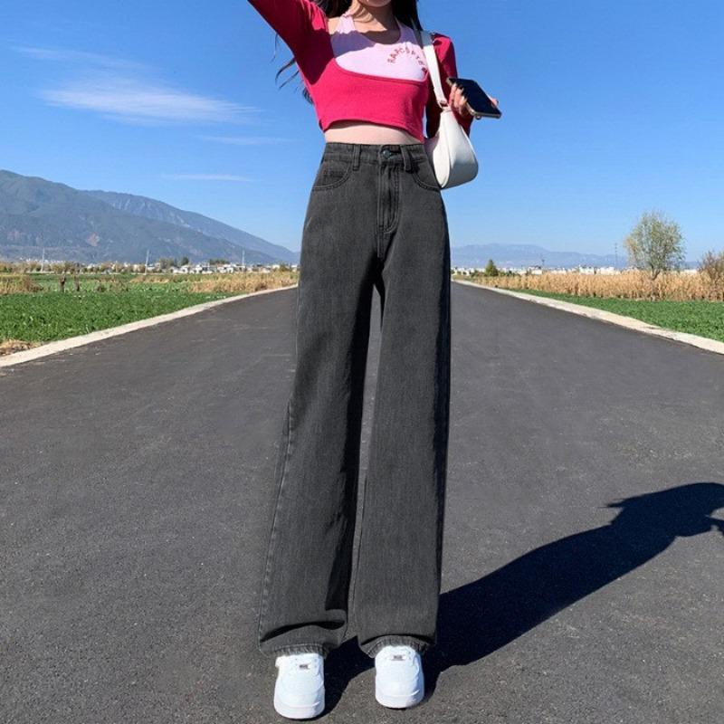 Spring and Autumn Loose, Thin and Tall, Versatile High-waisted Straight Jeans, Retro Small Man Mopping the Floor, Wide-leg Trousers for Women