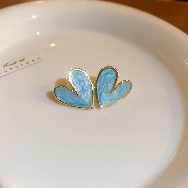 Glitter Enamel Oil Heart Stud Earrings for Women Girls New Fashion Party Golden Color Love Earrings Cute Romantic Zircon Gift