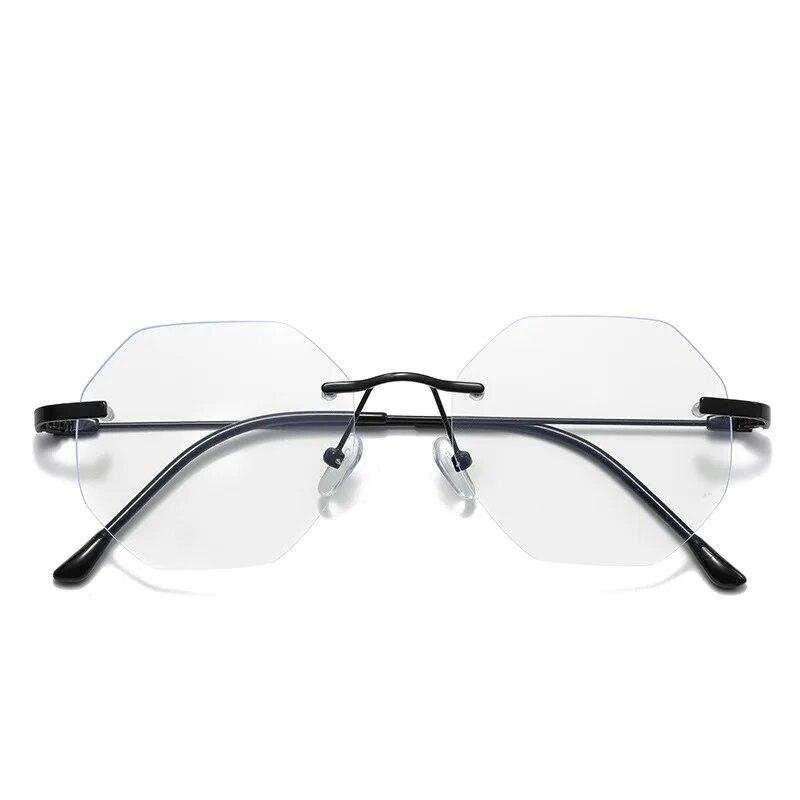 Polygon Computer Glasses Frameless Women Men Anti Blue Light Blocking Glasses Optical Spectacle Myopia Glasses Nearsighted -1.0