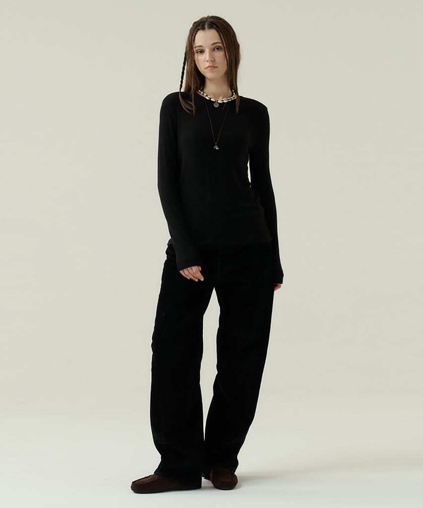 VOYONN Round Neck Woolrayon T-Shirt Black 914