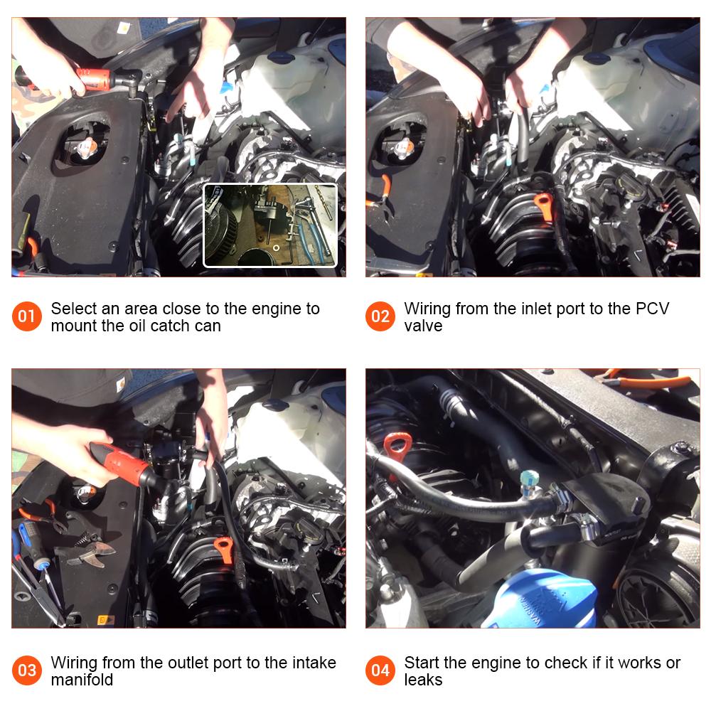 Universal Black Baffled Aluminum Oil Catch Tank Can Reservoir Tank with 11mm/15mm Fittings and Oil Dipstick