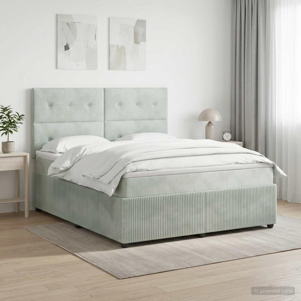 Box Spring Bed with Mattress Light Gray 160 X 200 Cm Velvet