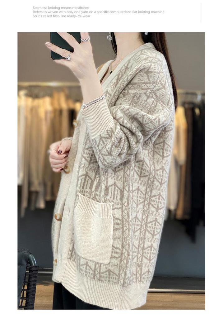 Women's Color Block Wool Cardigan Coat with Pockets