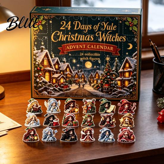 Artistic Craft for Handbook Matching Christmas Witches Advent Calendar 2026, 24 Days Yule Countdown Box, 2D Acrylic Decorations Desk Witch Figurine