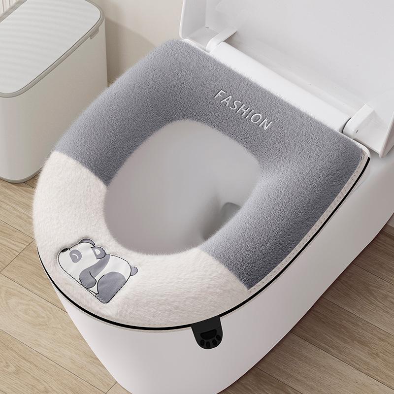 

Мягкий чехол для унитаза Cute Panda Home, утолщенный для зимы, чехол для туалетного коврика, теплая накидка на ободок унитаза, переносная подушка для горшка на молнии серый