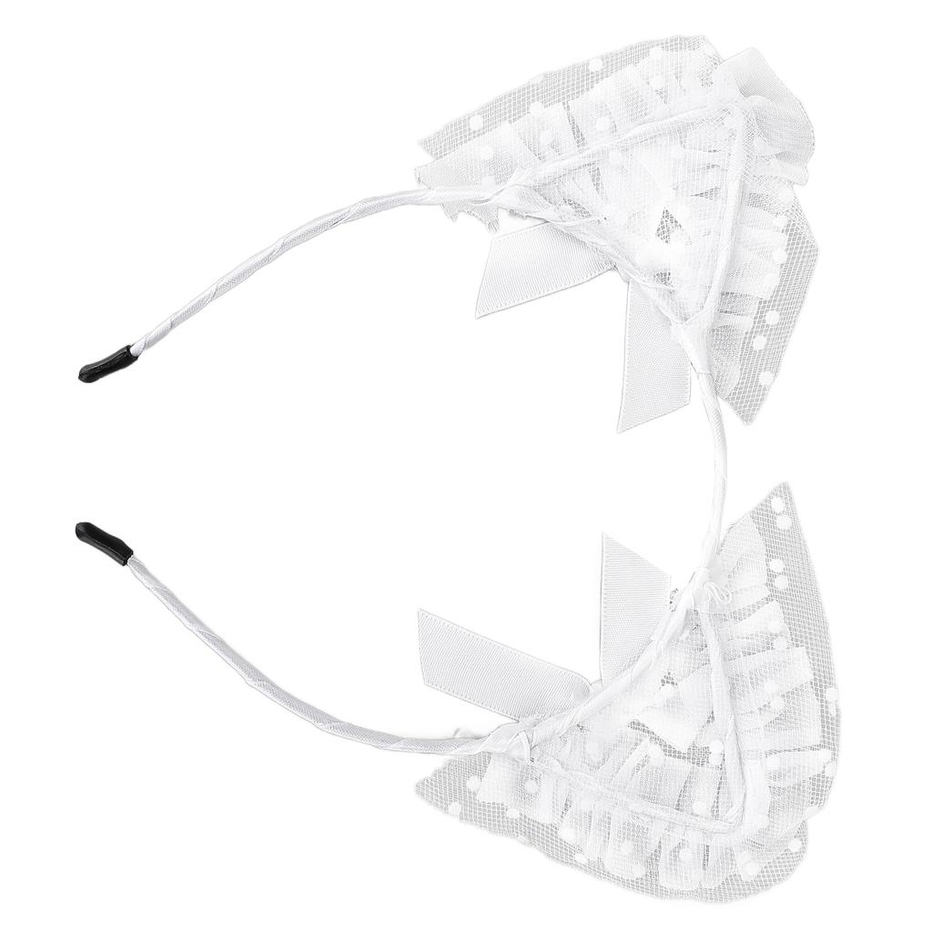 Bandeau Oreilles de Chat Blanches Joli Nœud en Gaze Exquis Bandeau Filles Accessoires Cosplay pour Halloween