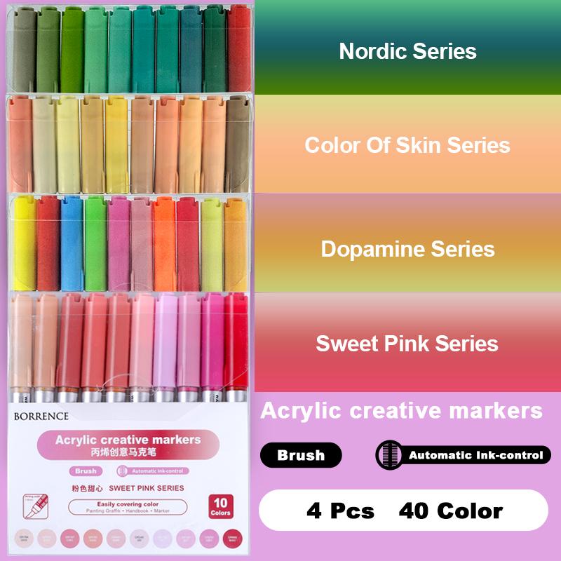 BORRENCE 120 Colors Acrylic Paint Markers Pens Set Large Ink Capacity Soft Head Direct Liquid Graffiti Painting Acrylic Markers