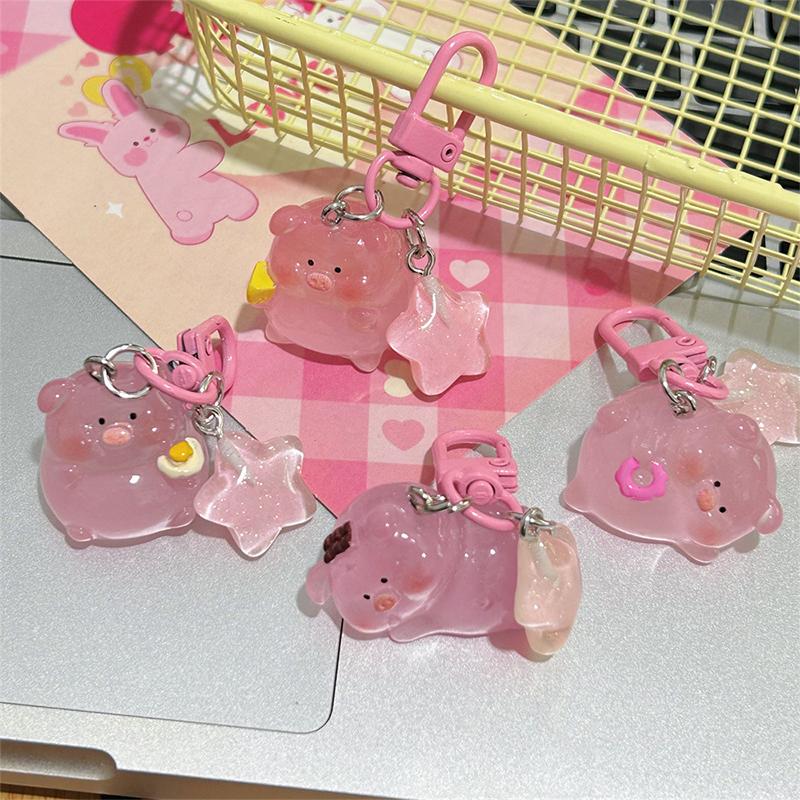 Cartoon Leuchtender Stern Rosa Schwein Schlüsselanhänger Anhänger Für Frauen Mädchen Kawaii Anhänger Rucksack Hängende Ornamente Kinder Geschenke