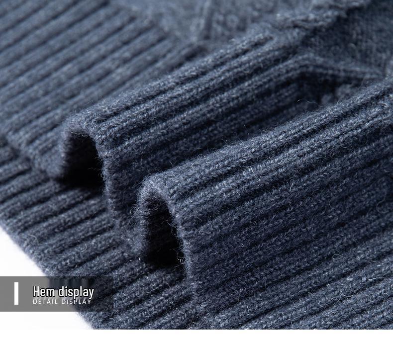 2025 Winter Korean Style Men's High-Neck Jacquard Sweater - Casual Knit Base Layer for Middle-Aged & Young