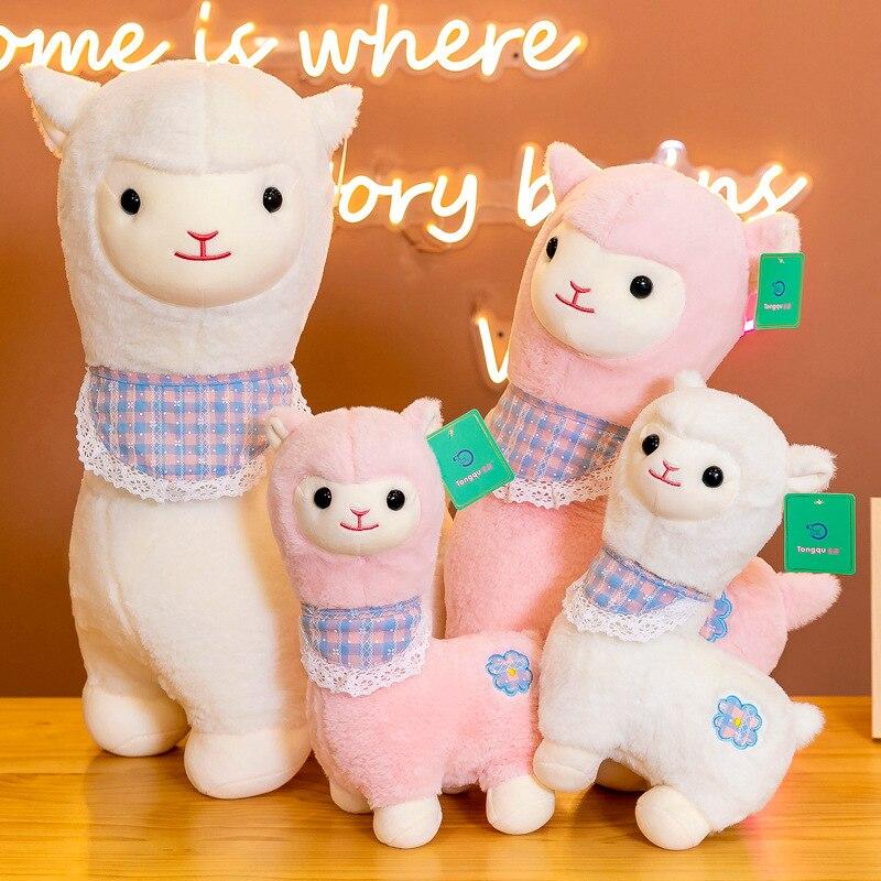 Cartoon Alpaca with Scarf Plush Toys Lovely Animal Sheep Alpacasso Plush Dolls Stuffed Soft Nice Birthday Xmas Gift
