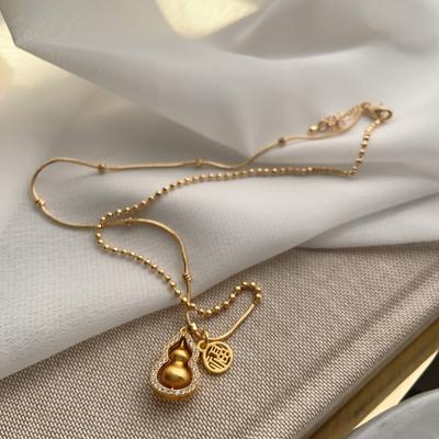 Antike Sandgold Halskette Spitze Diamant Kürbis Fuman Anhänger Galvanisiert 22K Echtgold High-End Pulloverkette Damen