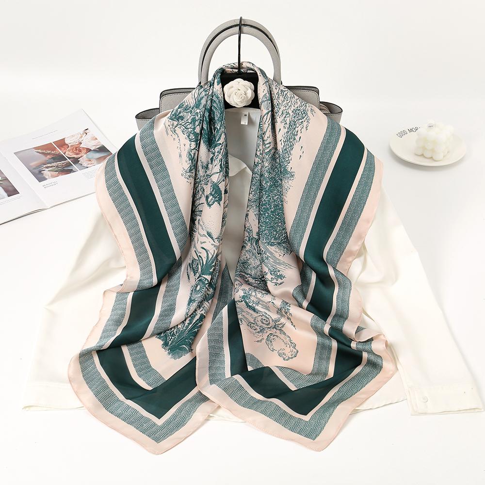 110*110cm Floral Silk Shawl Stoles Premium Square Scarf Soft and Skin Friendly Comfortable Ladies Square Scarf Shawl