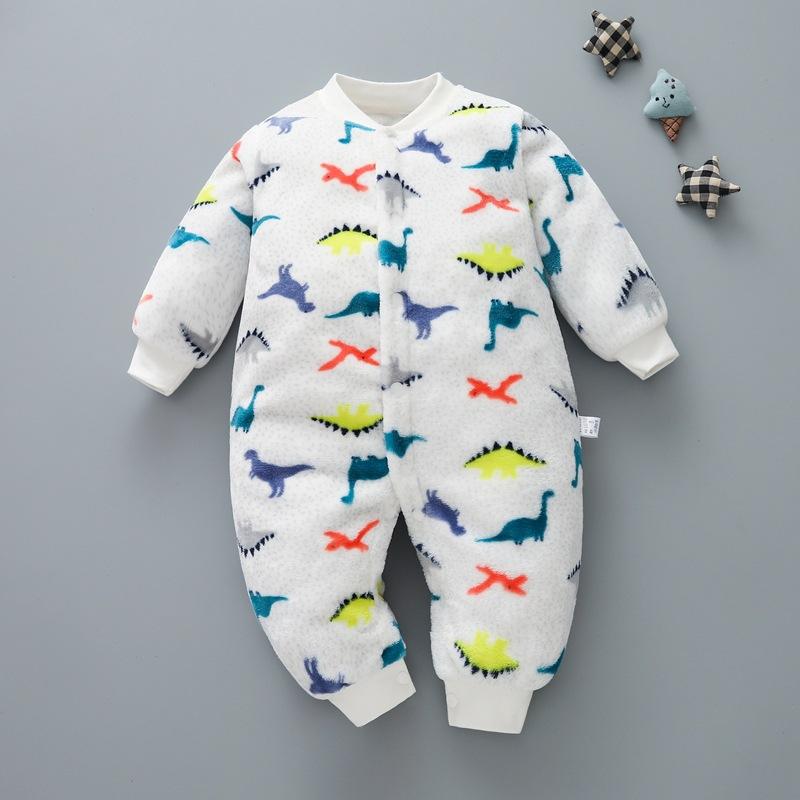Baby Flannel One Piece Pajamas Newborn Autumn and Winter Plush Home Clothes Infant Bodysuit
