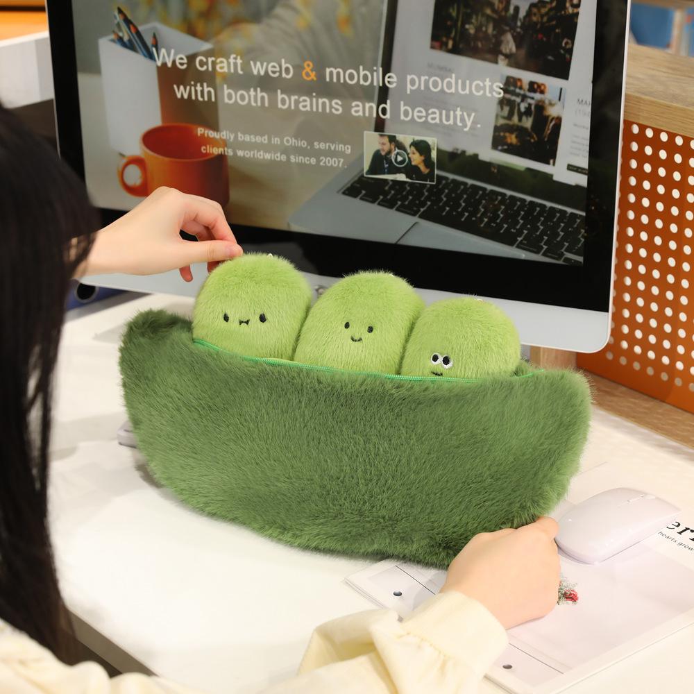 Cartoon Green Soybeans Pea Pod Plush Toy Kawaii Keychian Stuffed Doll Plant Pendant Hangings Bag Home Decor Kids Birthday Gift