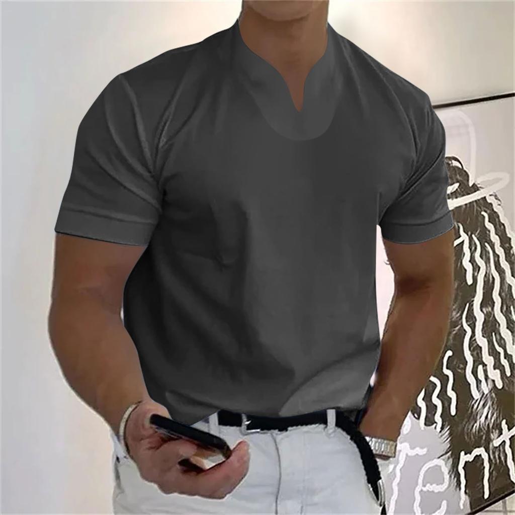 Men Short Sleeve V Neck T Shirt Casual Basic Solid Business Fitness Top Lightweight Breathable Slim Fit Tee for Daily Wear
