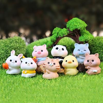 Tiny Resin Animals Figurine Mini Tiger Cat Bunny Cow Miniature Statue for Dollhouse Fairy Garden Terrariums Plant Pot Ornaments Cake Topper