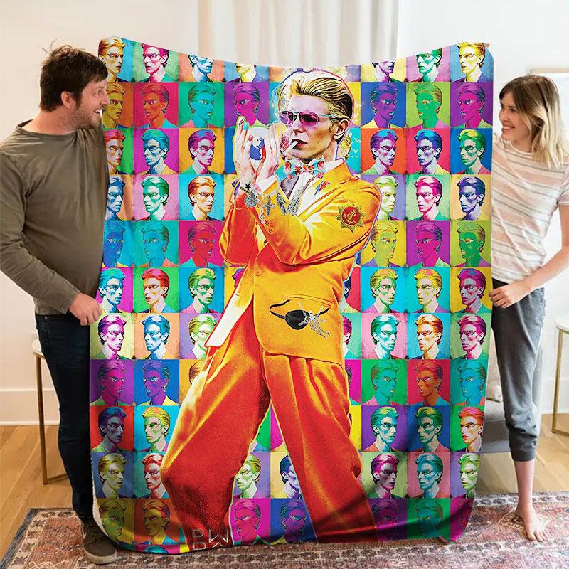 1Pc davidbowie Print Flannel Blanket, High quality Comfortable for All Seasons, Warmth and Comfort, Perfect for Christmas Gifts