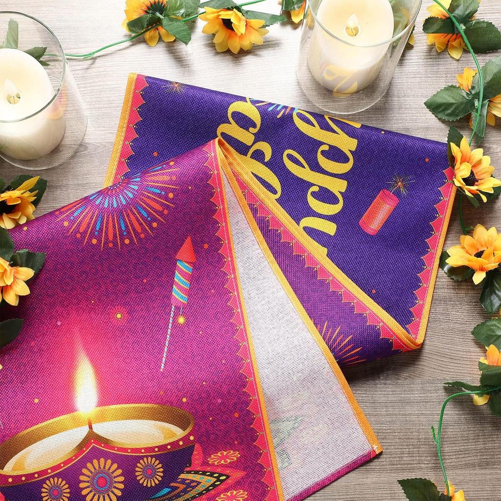 Diwali Table Runner 13 X 72 Inch, Happy Diwali Kitchen Dining Table Decoration Lights Rangoli Lantern Decoration for Indoor Outdoor Home Indian