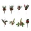 Pine Cone Holly Branches Home Floral Decor Xmas Tree Decor Artificial Flowers Christmas Ornament
