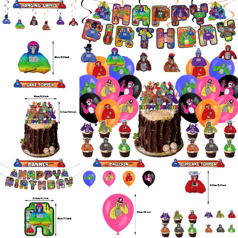 Gorilla Tag Birthday Party Decoration Set Spiral Balloon Arrangement With Cake Topper And Flag