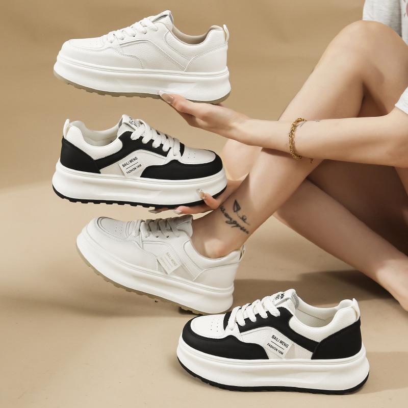 Stepping On Shit Leather Little White Shoes Women's 2025 Spring New Versatile Platform Sports Board Shoes Non-slip Waterproof Sports Shoes