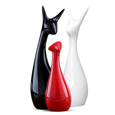 Home Decor Lucky Deer Statue Family Piano Finish Ceramic Figures - (Set of 3, Red Black, White)