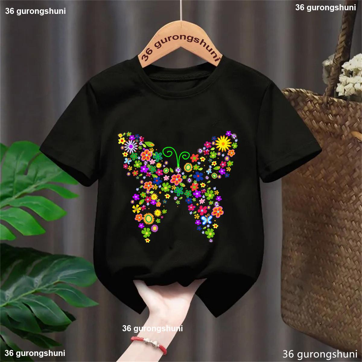 

Літня Мода Барвистий Метелик Квіти Принт Футболка Дівчата Каваї Діти Малюки Одяг Біла/Рожева/Чорна/Червона/Синя Футболка 160