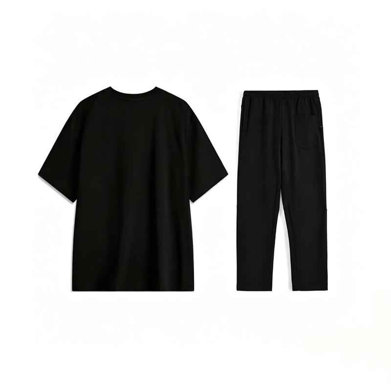 Li-Ning Solid Color Logo Comfortable Breathable Versatile Fashion Pullover Short Sleeve Casual Sports Suit Unisex suit Black AHSU651-2+AKLU881-1
