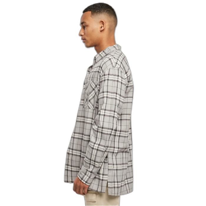 Chemise - URBAN CLASSICS - Long Oversized - Gris - Motif à carreaux - 2 poches poitrine