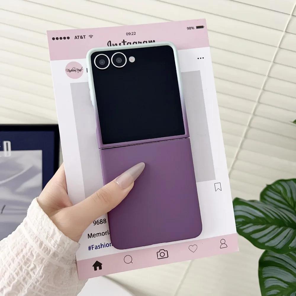 PC Skin Feel Gradient Color Phone Case for Samsung Galaxy Z Flip 7 6 5 4 3 ZFlip5 Flip6 Flip7 FE Large Window Protection Cover