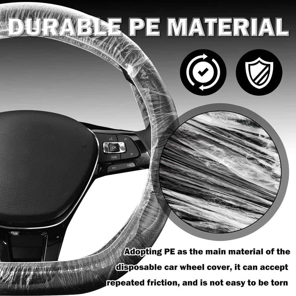 100PCS Car Disposable Steering Wheel Covers,Plastic Steering Wheel Cover Provides Protection with Elastic Band Design,Essential Disposable Car